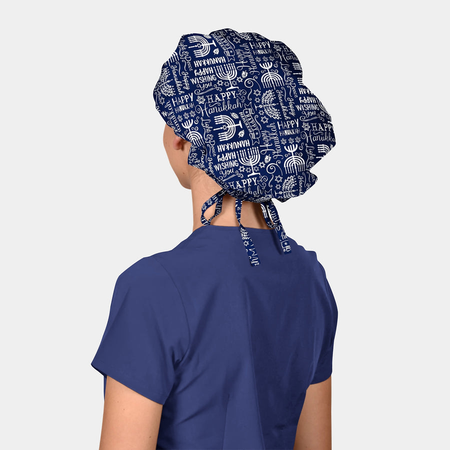 Happy Hanukkah - Poppy Bouffant Surgical Scrub Cap