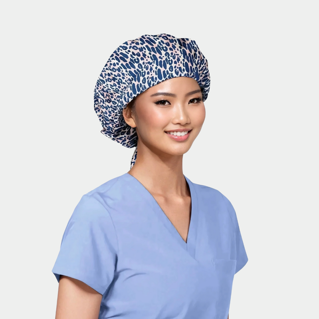 Lady Leopard Poppy Cap: Blue Sky Scrubs Design