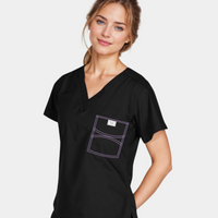 Limited Edition Shelby Scrub Top | Black with Lilac Stitching
