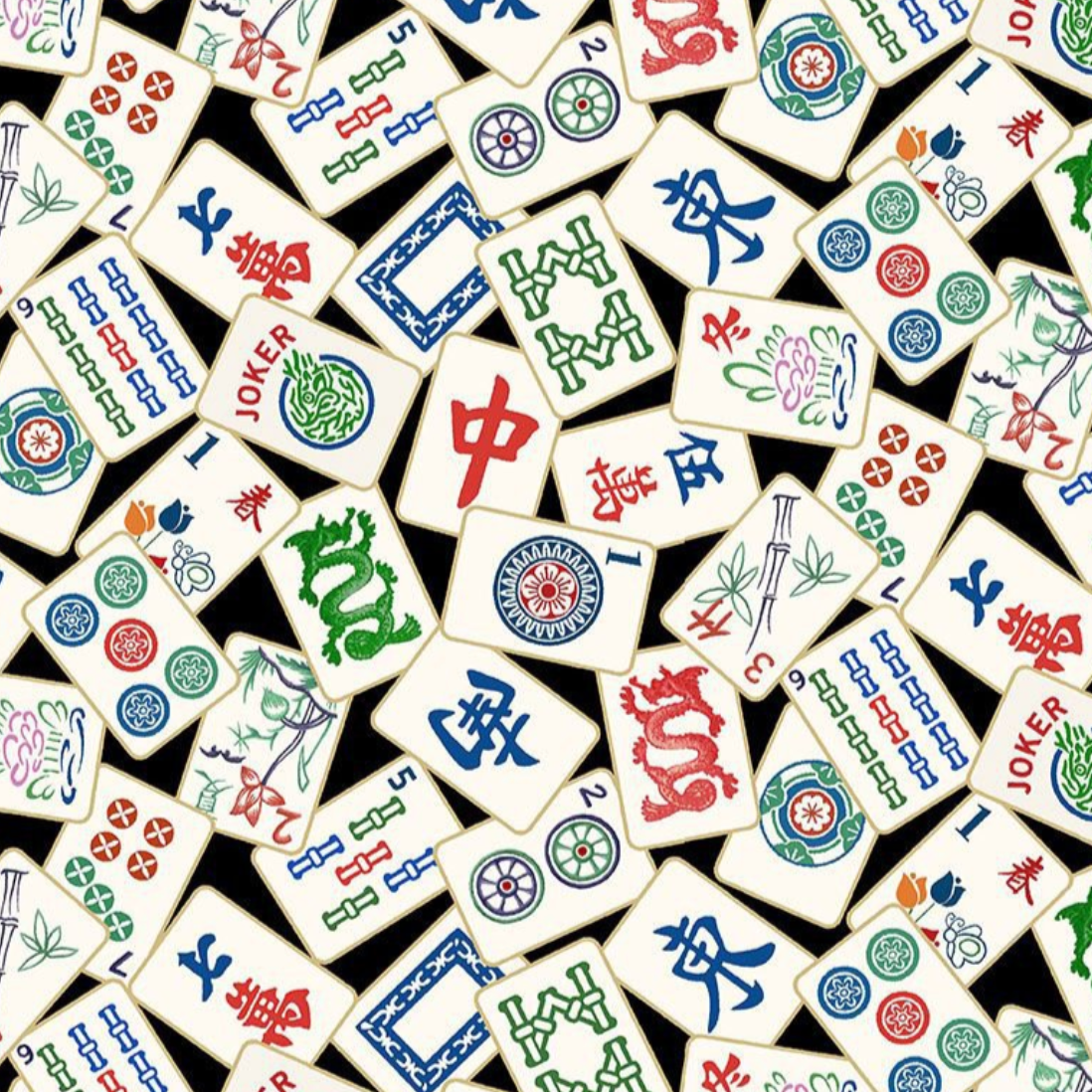 Mahjong Madness - Poppy Bouffant Scrub Caps