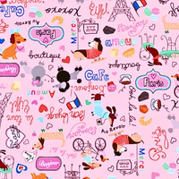 surgical scrub cap fabric that is pink with paris and dogs and eiffel towers on it