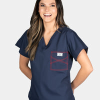 Limited Edition Shelby Scrub Tops - Navy Blue with Red Stitching