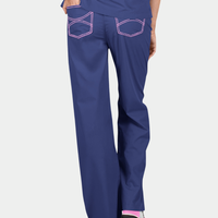 Limited Edition Scrub Pants for the Summer Season | Navy with Bright Pink Stitching and Metallic Pink and Neon Yellow Tie