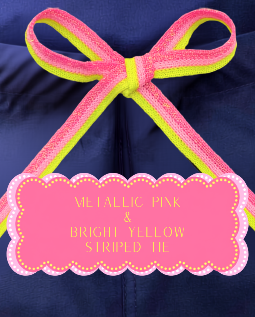 Limited Edition Scrub Pants for the Summer Season | Navy with Bright Pink Stitching and Metallic Pink and Neon Yellow Tie