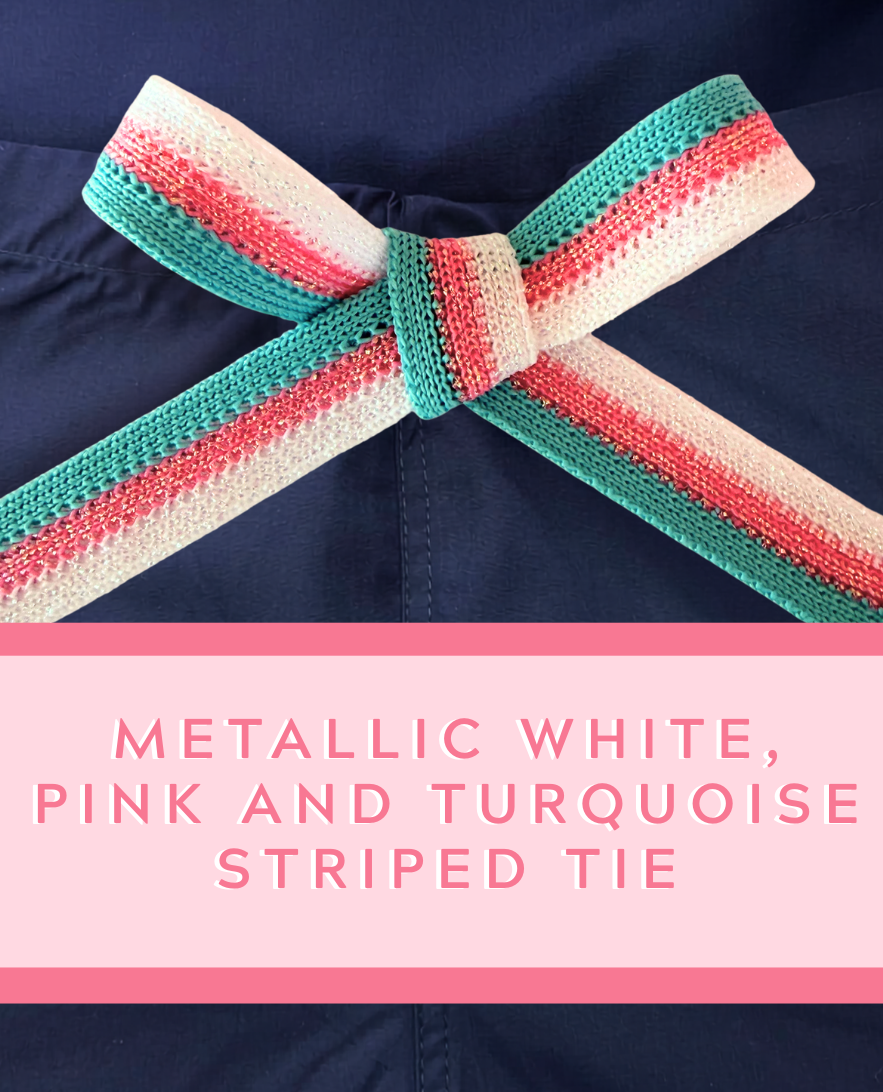 NEW!!  Limited Edition Scrub Pants for the Spring Season | Navy with Coral Stitching and Metallic Coral, White and Turquoise Tie