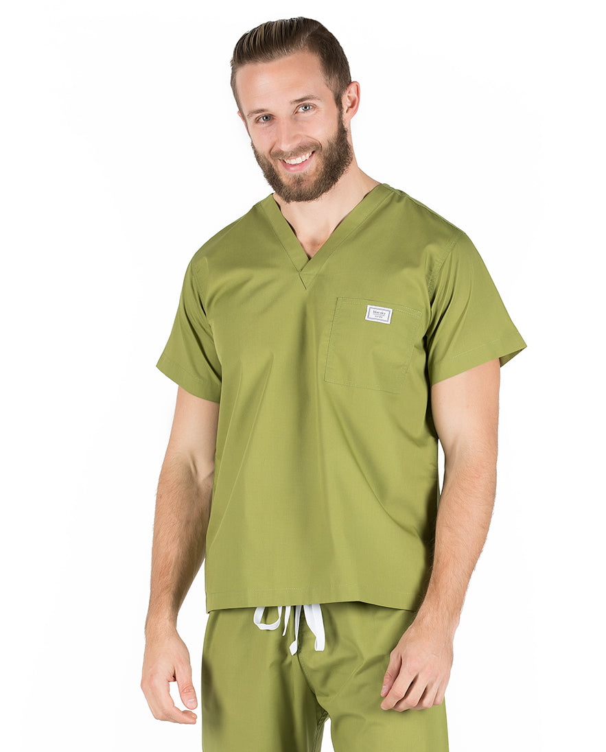 Medium Olive Green Sullivan Simple Mens Scrub Top