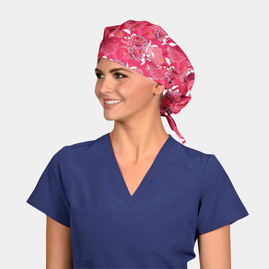 Pinkish Petals - Poppy Bouffant Surgical Caps