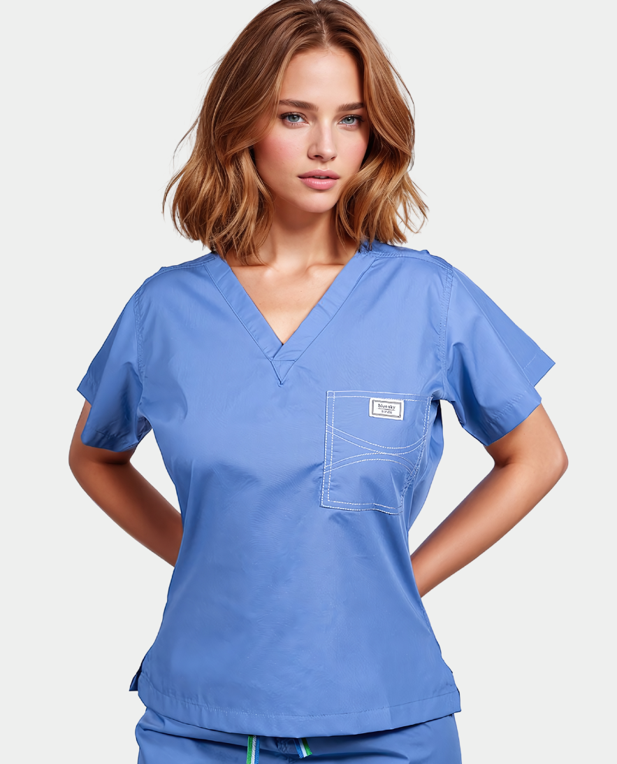 Limited Edition Shelby Scrub Tops - Calypso Blue with Light Blue Stitching