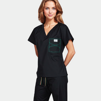 Limited Edition Shelby Scrub Tops - Black With Emerald Green Stitching