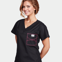 Limited Edition Shelby Scrub Tops - Black With Bright Pink Stitching