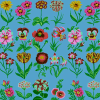 Pattern of colorful flowers on a blue background