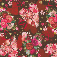 Floral and heart pattern on a brown background