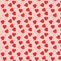 Pattern of red hearts and arrows on a pink background
