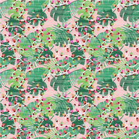 christmas surgical cap fabric that is pink with green palms and christmas lights