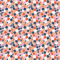 scrub hat fabric pattern of small flowers in various colors on a white background