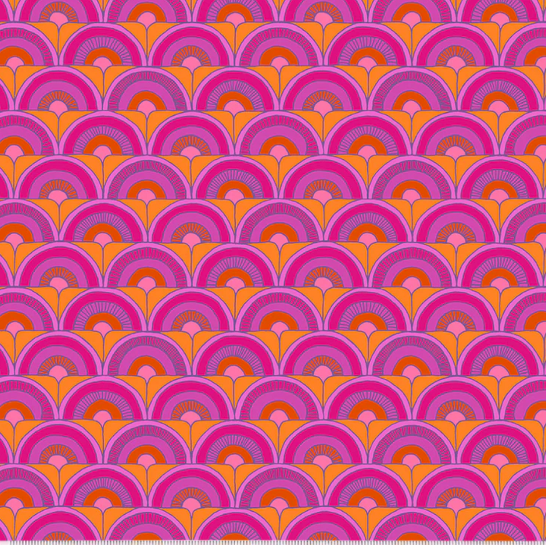 a scrub hat fabric pattern wiht pink and orange arches 