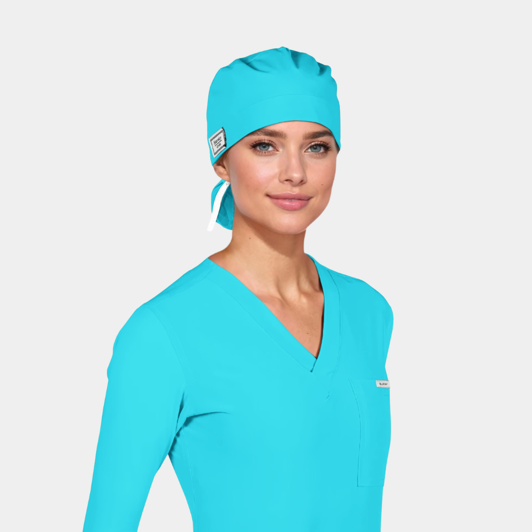Turquoise Blue - Solid Splendid Ponytail Scrub Hats