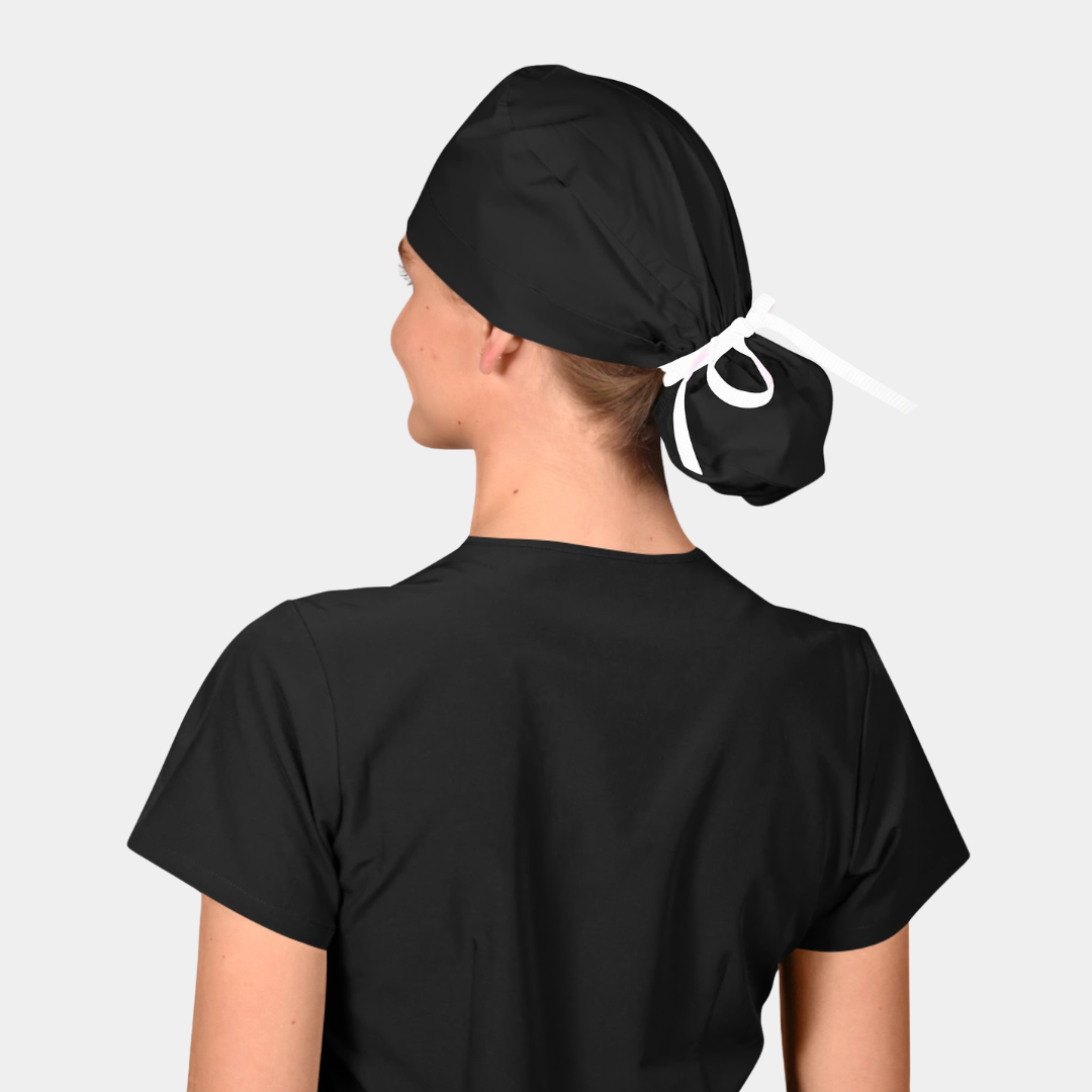 Black - Solid Splendid Ponytail Scrub Hats