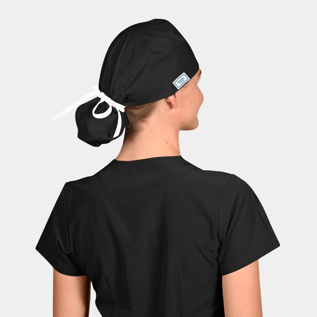Black - Solid Splendid Ponytail Scrub Hats
