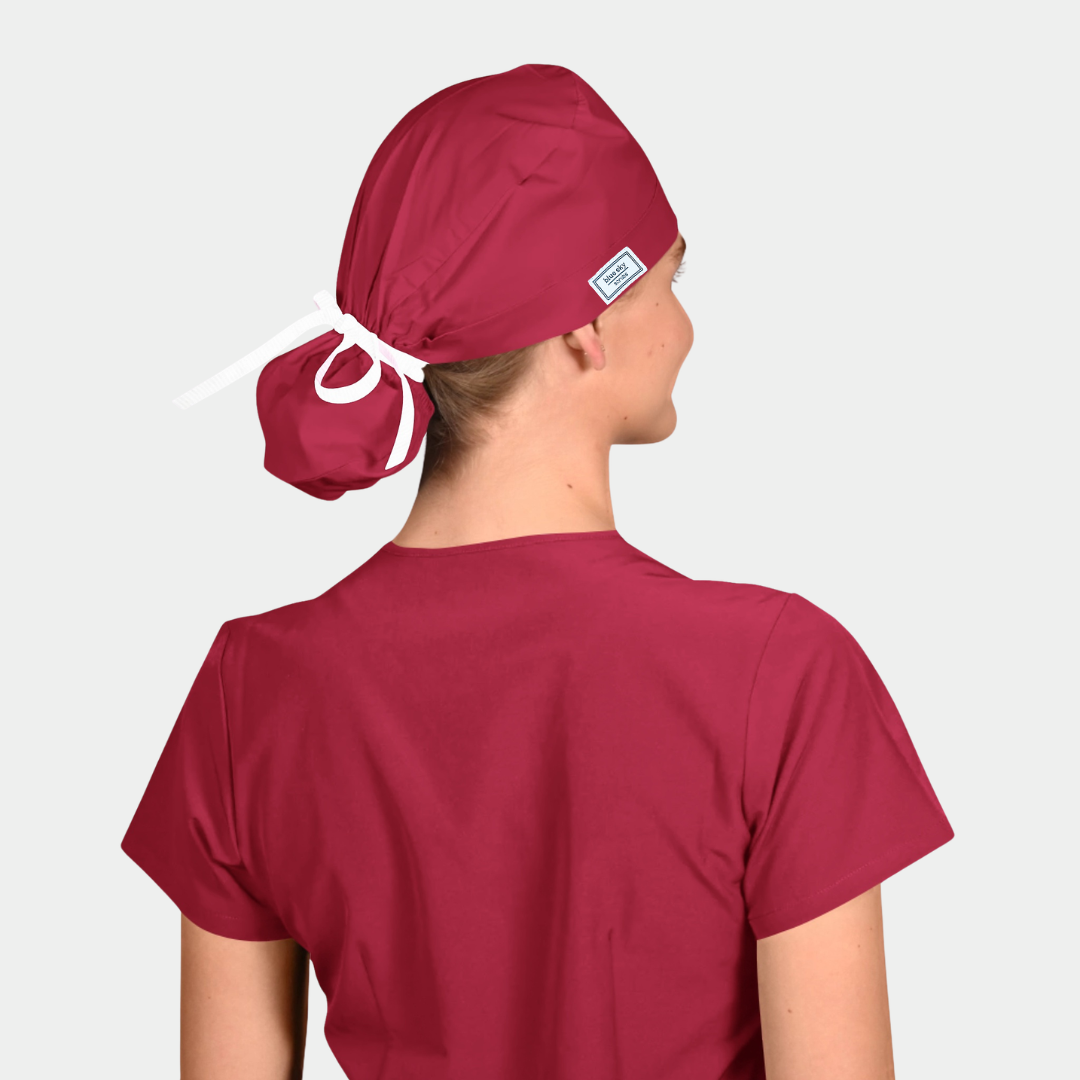Crimson - Solid Splendid Ponytail Scrub Hats
