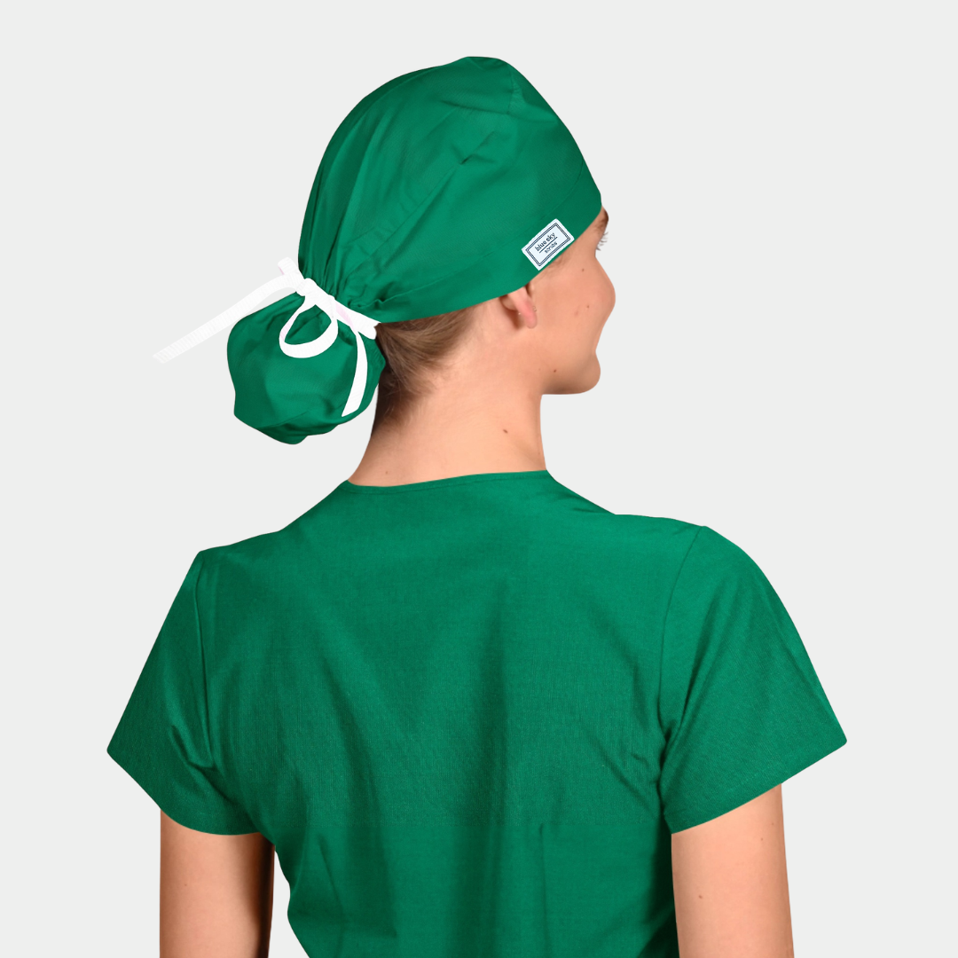 Pine Green - Solid Splendid Ponytail Scrub Hats