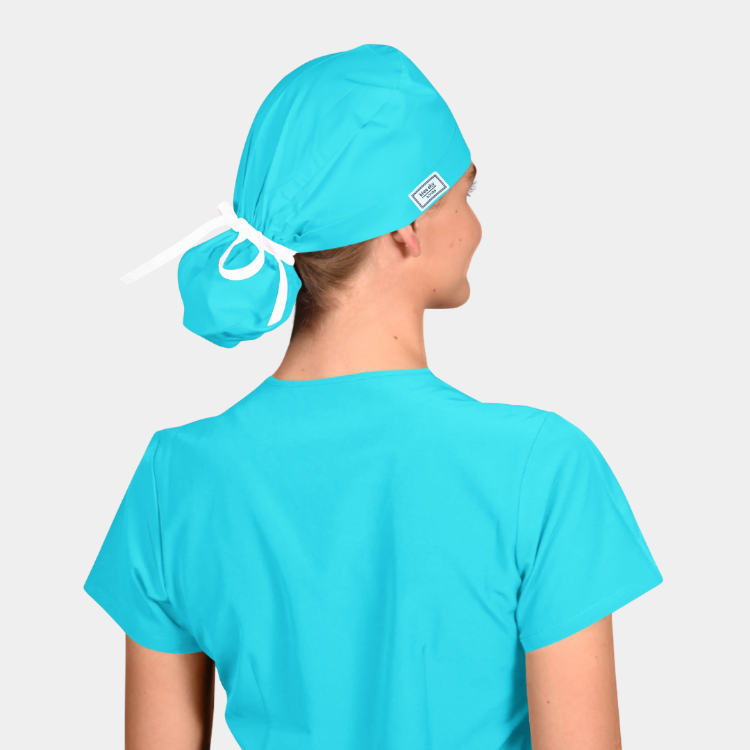 Turquoise Blue - Solid Splendid Ponytail Scrub Hats