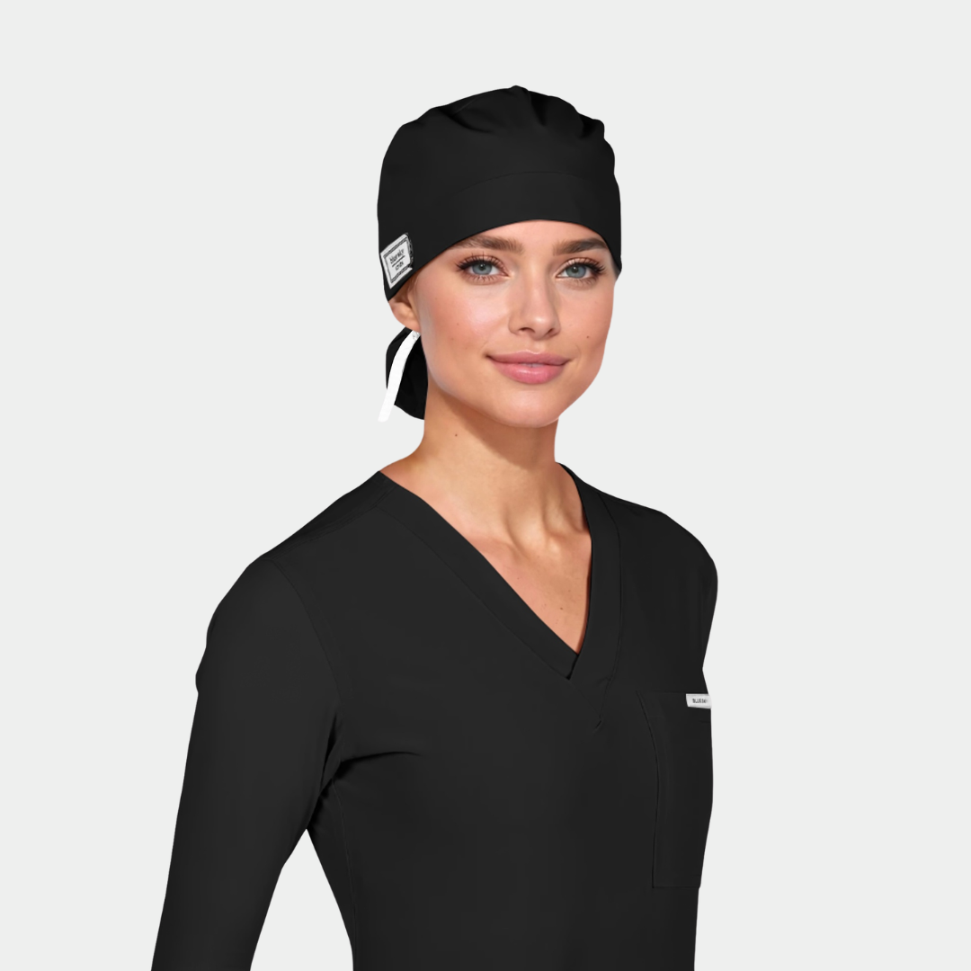 Black - Solid Splendid Ponytail Scrub Hats