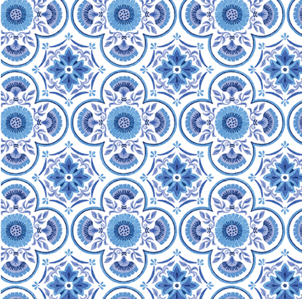 Blue and white floral patterned tiles