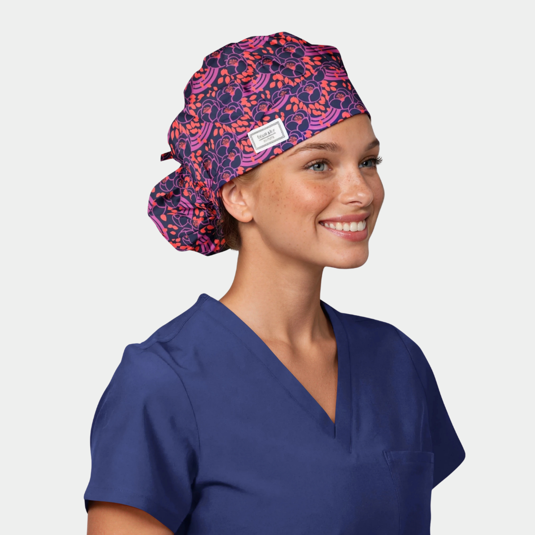 Magenta Mosaic- Poppy Bouffant Scrub Caps