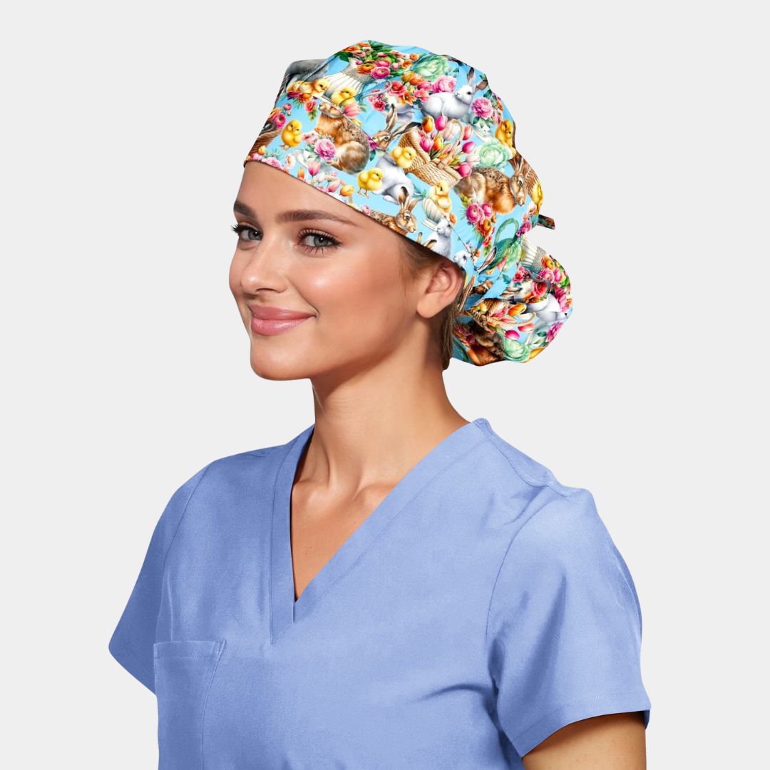 Hop Into Spring- Poppy Bouffant Scrub Hat