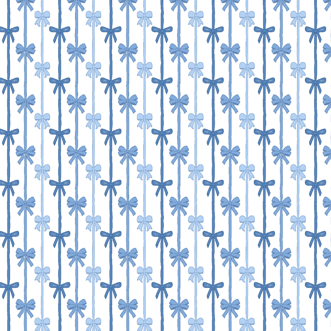 Pattern of blue bows on a white background