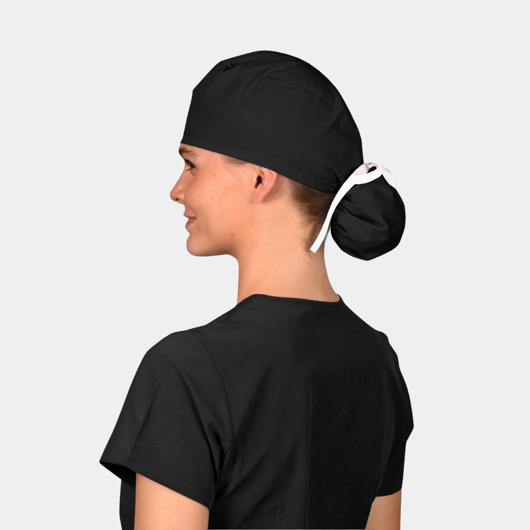 Black - Solid Pony Scrub Hats