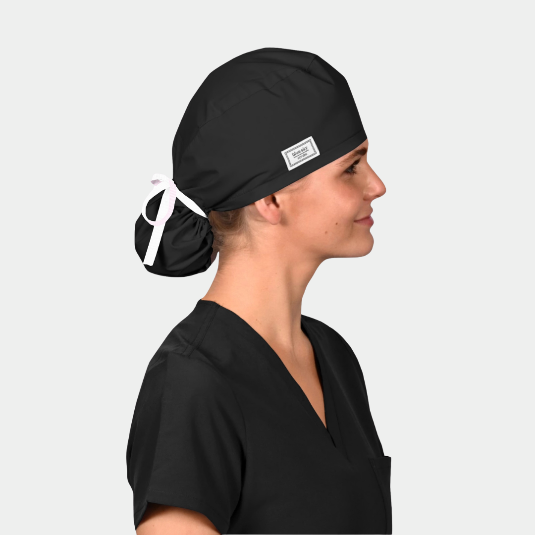 Black - Solid Pony Scrub Hats