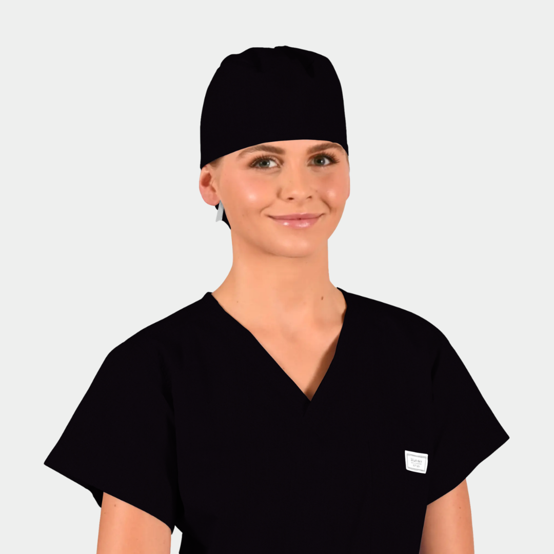 Black - Solid Pony Scrub Hats