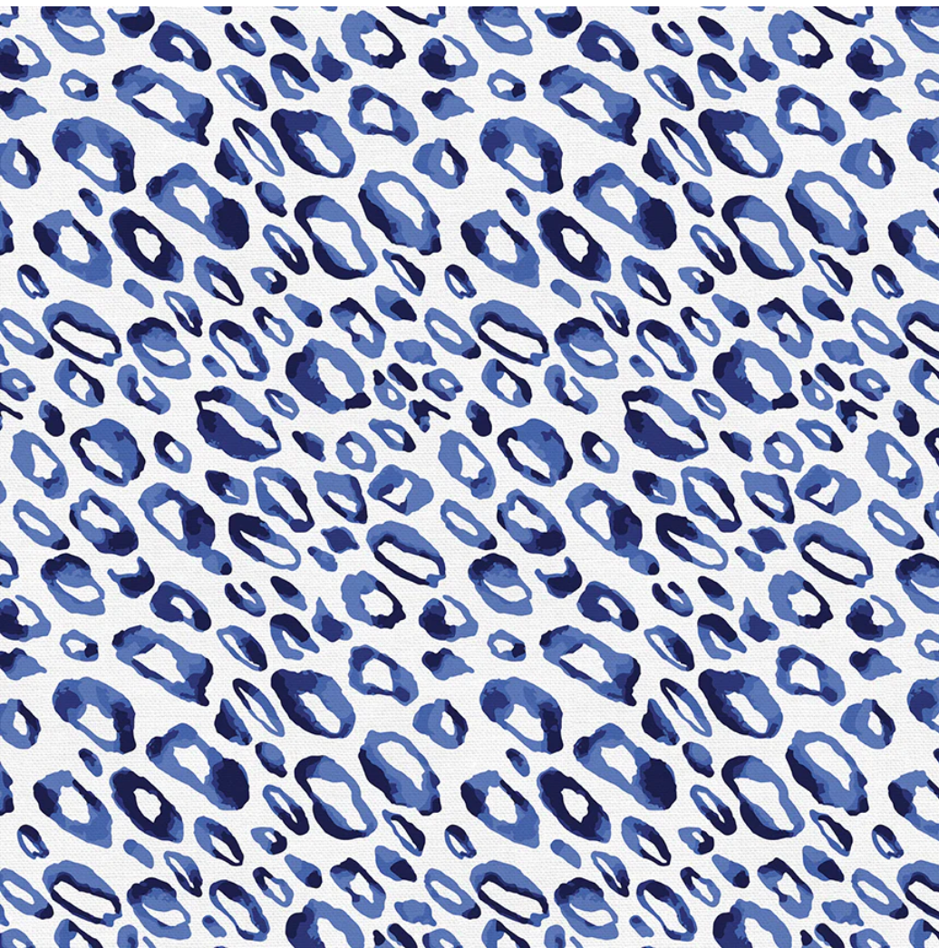 Blue leopard print pattern on a white background