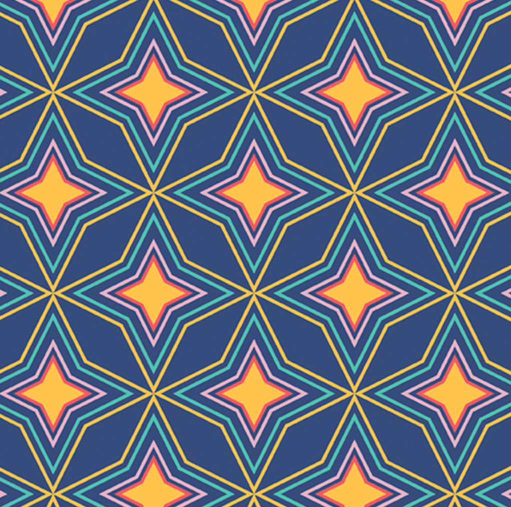 Geometric pattern with star shapes on a blue background