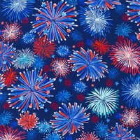Pattern of red, blue, and white fireworks on a dark blue background