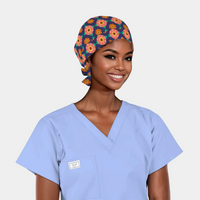 a woman with a floral scrub hat on and a ceil blue scrub top