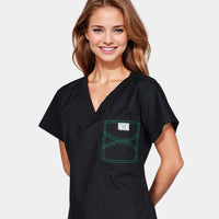 Limited Edition Shelby Scrub Tops - Black With Emerald Green Stitching